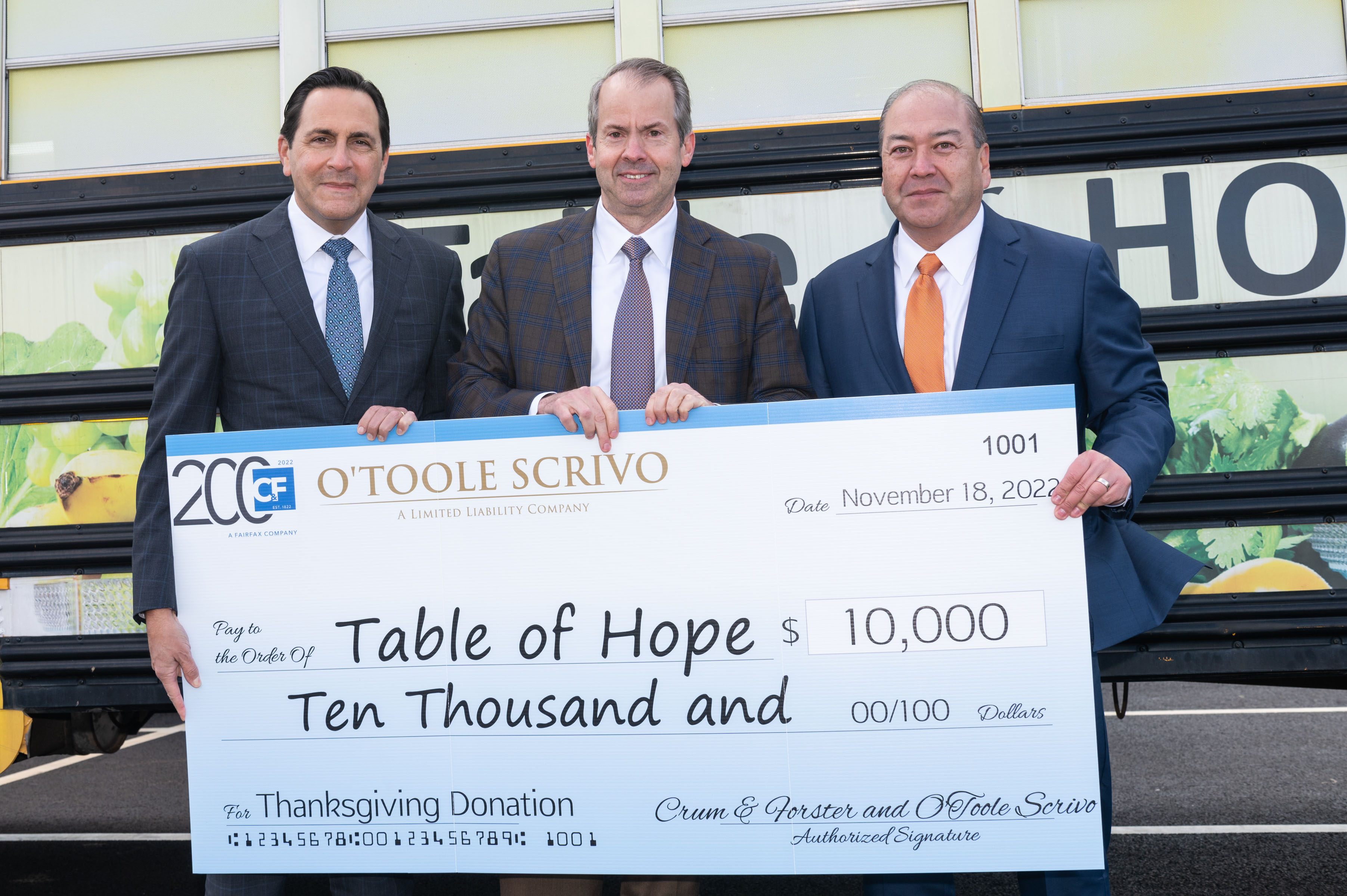 OS and Crum & Forster Donate $80,000 to Food Banks in Time for Thanksgiving